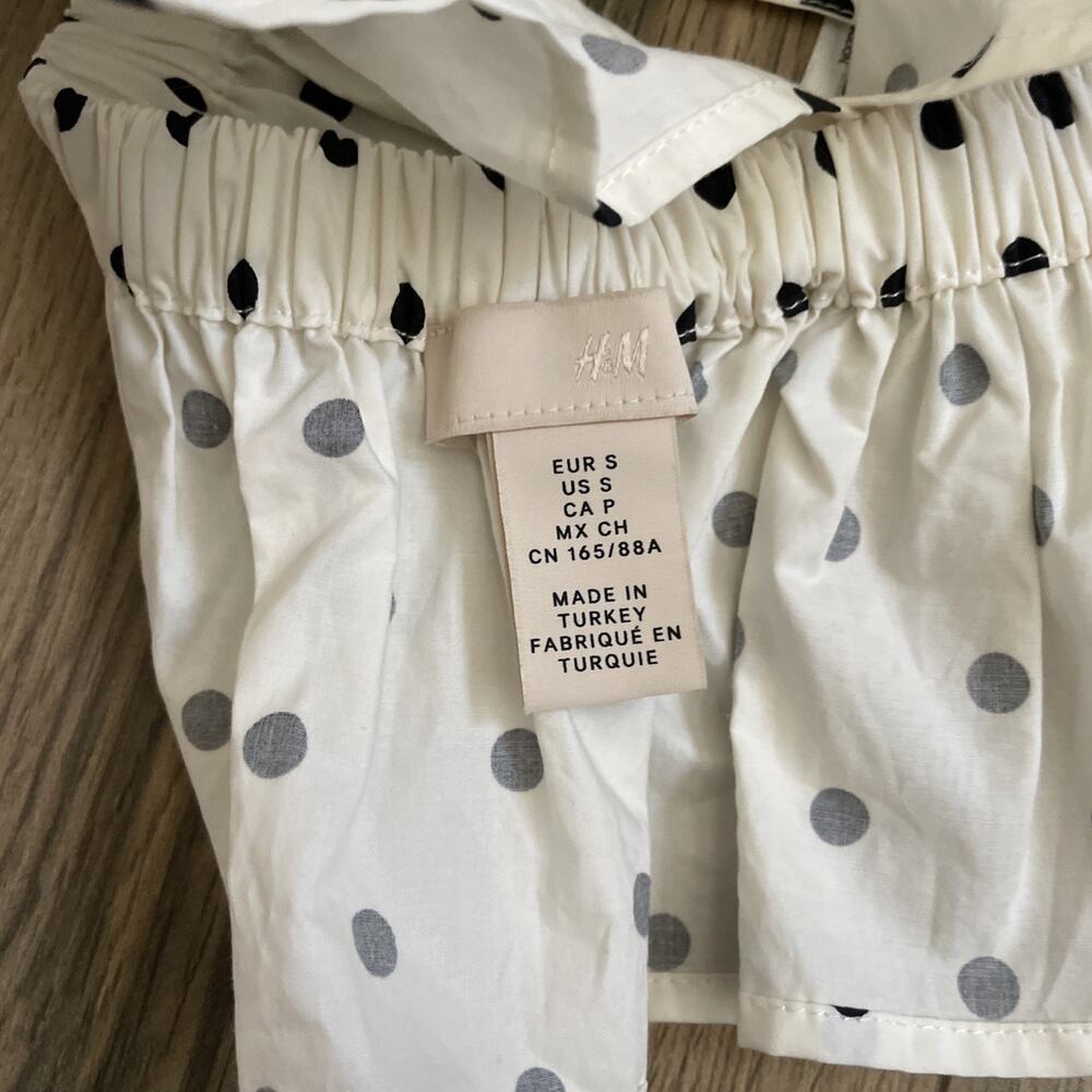 H&M Shirt Womens Small White Blouse Crop Top Puff Short Sleeve Polka Dot Ladies - Picture 8 of 9